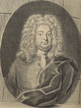 Porträt von Berger, Christoph Heinrich von  (Deutsche Acta Eruditorum., 1723, 93. T., ungez. Bl. vor S. 609. [Zuschnitt auf Schmuckrahmen])