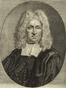 Porträt von Cattenburgh, Adriaan van  (Deutsche Acta Eruditorum., 1727, 126. T., ungez. Bl. vor S. 381. [Zuschnitt auf Schmuckrahmen])