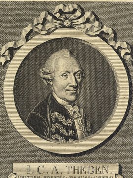 Porträt von Theden, Johann Christian Anton  (Allgemeine deutsche Bibliothek., 1777, 32. Bd., 1. St., ungez. Bl. am Anf. d. Bandes. [Zuschnitt auf Schmuckrahmen])