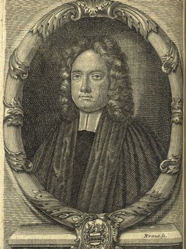 Porträt von Hody, Humphrey  (Neuer Bücher-Saal der gelehrten Welt., 1714, 30. Oeffn., ungez. Bl. vor S. 377. [Zuschnitt auf Schmuckrahmen])