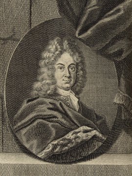 Porträt von Köleséri, Samuel  (Deutsche Acta Eruditorum., 1718, 59. T., ungez. Bl. vor S. 777. [Zuschnitt auf Schmuckrahmen])