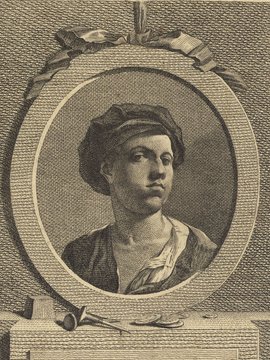 Porträt von Donner, Matthäus  (Neue Bibliothek der schönen Wissenschaften., 1768, 7. Bd., 1. St., ungez. Bl. am Anf. d. Bandes. [Zuschnitt auf Schmuckrahmen])