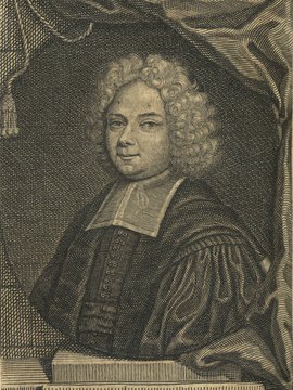Porträt von Du Pin, Louis Ellies  (Neuer Bücher-Saal der gelehrten Welt., 1710, 5. Oeffn., ungez. Bl. vor S. 249. [Zuschnitt auf Schmuckrahmen])
