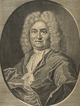 Porträt von Burman, Pieter  (Deutsche Acta Eruditorum., 1729, 144. T., ungez. Bl. vor S. 845. [Zuschnitt auf Schmuckrahmen])