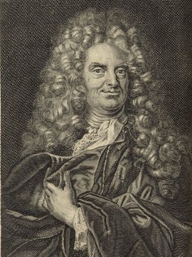 Porträt von Boileau Despréaux, Nicolas  (Deutsche Acta Eruditorum., 1717, 50. T., ungez. Bl. vor S. 77. [Zuschnitt auf Schmuckrahmen])