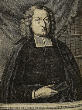 Porträt von Hochstetter, Andreas Adam  (Die Gelehrte Fama, welche den gegenwärtigen Zustand der gelehrten Welt und sonderlich derer deutschen Universitäten entdecket., 1715, 44. T., ungez. Bl. am Anf. d. Stückes. [Zuschnitt auf Schmuckrahmen])