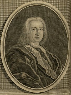 Porträt von Burggrav, Johann Philipp  (Zuverläßige Nachrichten von dem gegenwärtigen Zustande der Wissenschaften., 1742, 26. T., ungez. Bl. vor S. 78. [Zuschnitt auf Schmuckrahmen])