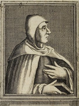 Porträt von Savonarola, Girolamo  (Neue Bibliothec oder Nachricht und Urtheile von neuen Büchern., 1713, 30. St., ungez. Bl. vor S. 831. [Zuschnitt auf Schmuckrahmen])