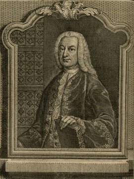 Porträt von Pertsch, Johann Georg  (Zuverläßige Nachrichten von dem gegenwärtigen Zustande der Wissenschaften., 1754, 174. T., ungez. Bl. vor S. 394. [Zuschnitt auf Schmuckrahmen])