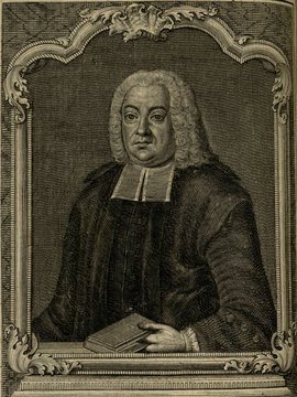 Porträt von Gräven, Alexander  (Zuverläßige Nachrichten von dem gegenwärtigen Zustande der Wissenschaften., 1752, 150. T., ungez. Bl. vor S. 400. [Zuschnitt auf Schmuckrahmen])