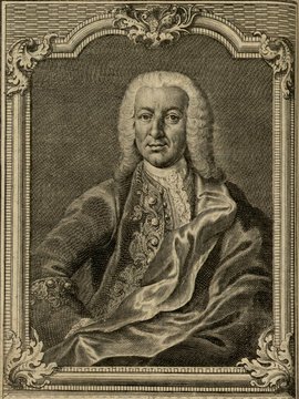 Porträt von Loen, Johann Michael von  (Zuverläßige Nachrichten von dem gegenwärtigen Zustande der Wissenschaften., 1752, 147. T., ungez. Bl. vor S. 164. [Zuschnitt auf Schmuckrahmen])