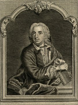 Porträt von Linné, Carl von  (Zuverläßige Nachrichten von dem gegenwärtigen Zustande der Wissenschaften., 1756, 194. T., ungez. Bl. vor S. 82. [Zuschnitt auf Schmuckrahmen])