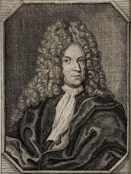 Porträt von Titius, Gottlieb Gerhard  (Neue Bibliothec oder Nachricht und Urtheile von neuen Büchern., 1711, 12. St., ungez. Bl. vor S. 105. [Zuschnitt auf Schmuckrahmen])