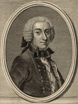 Porträt von Desforges-Maillard, Paul  (Zuverläßige Nachrichten von dem gegenwärtigen Zustande der Wissenschaften., 1748, 106. T., ungez. Bl. vor S. 736. [Zuschnitt auf Schmuckrahmen])