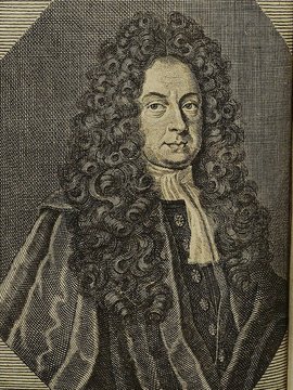 Porträt von Böhmer, Justus Henning  (Die Gelehrte Fama, welche den gegenwärtigen Zustand der gelehrten Welt und sonderlich derer deutschen Universitäten entdecket., 1714, 34. T., ungez. Bl. am Anf. d. Stückes. [Zuschnitt auf Schmuckrahmen])