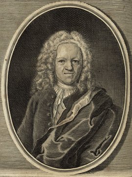 Porträt von Krause, Johann Gottlieb  (Deutsche Acta Eruditorum., 1734, 187. T., ungez. Bl. vor S. 457. [Zuschnitt auf Schmuckrahmen])