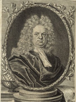 Porträt von Hübner, Johann  (Deutsche Acta Eruditorum., 1714, 22. T., ungez. Bl. vor S. 829. [Zuschnitt auf Schmuckrahmen])