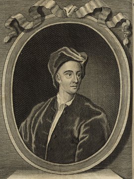 Porträt von Pope, Alexander  (Deutsche Acta Eruditorum., 1731, 160. T., ungez. Bl. vor S. 229. [Zuschnitt auf Schmuckrahmen])