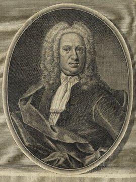 Porträt von Goelicke, Andreas Ottomar  (Deutsche Acta Eruditorum., 1736, 201. T., ungez. Bl. vor S. 609. [Zuschnitt auf Schmuckrahmen])