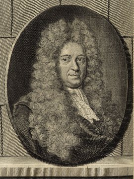 Porträt von Spanheim, Ezechiel  (Deutsche Acta Eruditorum., 1717, 48. T., ungez. Bl. vor S. 838. [Zuschnitt auf Schmuckrahmen])