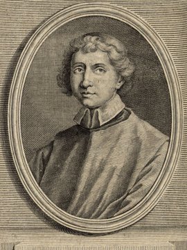 Porträt von Trombelli, Giovanni Crisostomo  (Zuverläßige Nachrichten von dem gegenwärtigen Zustande der Wissenschaften., 1748, 102. T., ungez. Bl. vor S. 392. [Zuschnitt auf Schmuckrahmen])