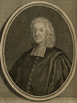 Porträt von Crousaz, Jean-Pierre de  (Zuverläßige Nachrichten von dem gegenwärtigen Zustande der Wissenschaften., 1742, 27. T., ungez. Bl. vor S. 155. [Zuschnitt auf Schmuckrahmen])