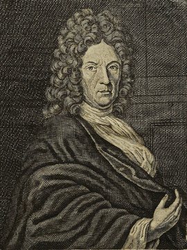 Porträt von Fabricius, Johann  (Die Gelehrte Fama, welche den gegenwärtigen Zustand der gelehrten Welt und sonderlich derer deutschen Universitäten entdecket., 1715, 37/38. T., ungez. Bl. am Anf. d. Stückes. [Zuschnitt auf Schmuckrahmen])