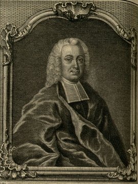 Porträt von Doddridge, Philip  (Zuverläßige Nachrichten von dem gegenwärtigen Zustande der Wissenschaften., 1756, 198. T., ungez. Bl. vor S. 394. [Zuschnitt auf Schmuckrahmen])