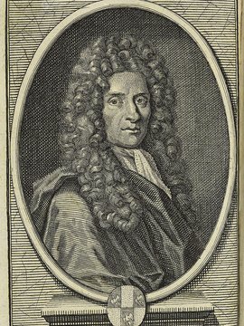 Porträt von Locke, John  (Die Gelehrte Fama, welche den gegenwärtigen Zustand der gelehrten Welt und sonderlich derer deutschen Universitäten entdecket., 1711, 4. T., ungez. Bl. am Anf. d. Stückes. [Zuschnitt auf Schmuckrahmen])