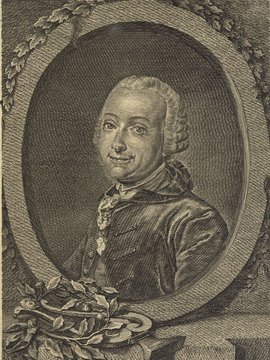 Porträt von Ramler, Karl Wilhelm  (Allgemeine deutsche Bibliothek., 1765, 1. Bd., 1. St., ungez. Bl. am Anf. d. Bandes. [Zuschnitt auf Schmuckrahmen])