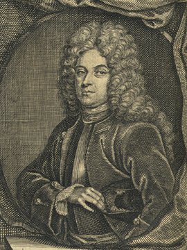 Porträt von Huyssen, Heinrich von  (Neuer Bücher-Saal der gelehrten Welt., 1711, 7. Oeffn., ungez. Bl. vor S. 501. [Zuschnitt auf Schmuckrahmen])