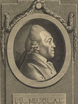 Porträt von Nicolai, Friedrich  (Neue Bibliothek der schönen Wissenschaften., 1774, 16. Bd., 1. St., ungez. Bl. am Anf. d. Bandes. [Zuschnitt auf Schmuckrahmen])