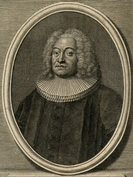 Porträt von Raupach, Bernhard  (Zuverläßige Nachrichten von dem gegenwärtigen Zustande der Wissenschaften., 1745, 68. T., ungez. Bl. vor S. 533. [Zuschnitt auf Schmuckrahmen])