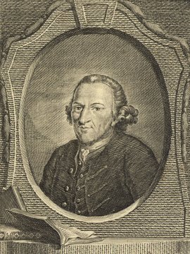 Porträt von Mendelssohn, Moses  (Allgemeine deutsche Bibliothek., 1768, 8. Bd., 1. St., ungez. Bl. am Anf. d. Bandes. [Zuschnitt auf Schmuckrahmen])