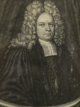 Porträt von Muhlius, Heinrich  (Die Gelehrte Fama, welche den gegenwärtigen Zustand der gelehrten Welt und sonderlich derer deutschen Universitäten entdecket., 1717, 57. T., ungez. Bl. am Anf. d. Stückes. [Zuschnitt auf Schmuckrahmen])