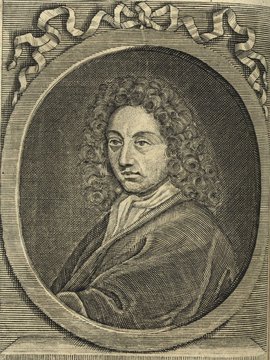 Porträt von Le Clerc, Jean  (Neue Bibliothec oder Nachricht und Urtheile von neuen Büchern., 1710, 4.St., ungez. Bl. vor S. 276. [Zuschnitt auf Schmuckrahmen])