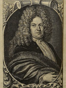 Porträt von Platz, Abraham Christoph  (Die Gelehrte Fama, welche den gegenwärtigen Zustand der gelehrten Welt und sonderlich derer deutschen Universitäten entdecket., 1712, 19. T., ungez. Bl. am Anf. d. Stückes. [Zuschnitt auf Schmuckrahmen])