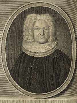 Porträt von Muenden, Christian  (Deutsche Acta Eruditorum., 1734, 180. T., ungez. Bl. vor S. 837. [Zuschnitt auf Schmuckrahmen])