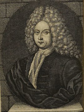 Porträt von Graß, Michael  (Die Gelehrte Fama, welche den gegenwärtigen Zustand der gelehrten Welt und sonderlich derer deutschen Universitäten entdecket., 1715, 42. T., ungez. Bl. am Anf. d. Stückes. [Zuschnitt auf Schmuckrahmen])