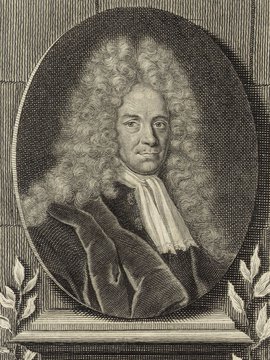 Porträt von Mencke, Lüder  (Deutsche Acta Eruditorum., 1715, 36. T., ungez. Bl. vor S. 901. [Zuschnitt auf Schmuckrahmen])