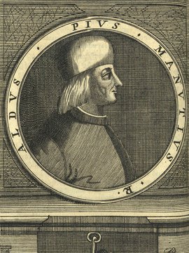 Porträt von Manuzio, Aldo Pio  (Neuer Bücher-Saal der gelehrten Welt., 1712, 16. Oeffn., ungez. Bl. vor S. 225. [Zuschnitt auf Schmuckrahmen])