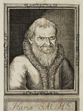 Porträt von Sachs, Hans  (Neue Bibliothec oder Nachricht und Urtheile von neuen Büchern., 1713, 28. St., ungez. Bl. vor S. 647. [Zuschnitt auf Schmuckrahmen])