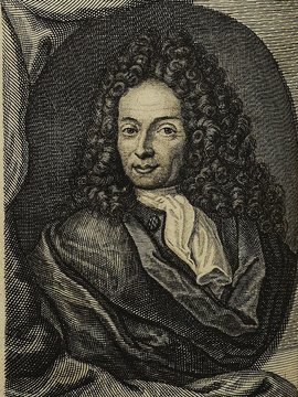 Porträt von Rüdiger, Andreas  (Die Gelehrte Fama, welche den gegenwärtigen Zustand der gelehrten Welt und sonderlich derer deutschen Universitäten entdecket., 1716, 45. T., ungez. Bl. am Anf. d. Stückes. [Zuschnitt auf Schmuckrahmen])