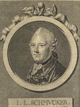 Porträt von Schmucker, Johann Leberecht  (Allgemeine deutsche Bibliothek., 1777, 30. Bd., 1. St., ungez. Bl. am Anf. d. Bandes. [Zuschnitt auf Schmuckrahmen])