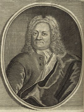 Porträt von Meiern, Johann Gottfried von  (Deutsche Acta Eruditorum., 1735, 197. T., ungez. Bl. vor S. 305. [Zuschnitt auf Schmuckrahmen])