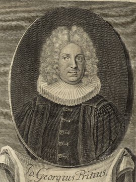 Porträt von Pritius, Johann Georg  (Deutsche Acta Eruditorum., 1715, 35. T., ungez. Bl. vor S. 825. [Zuschnitt auf Schmuckrahmen])