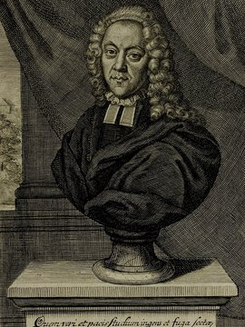Porträt von Pfaff, Christoph Matthaeus  (Neue Bibliothec oder Nachricht und Urtheile von neuen Büchern., 1719, 81. St., ungez. Bl. vor S. 1. [Zuschnitt auf Schmuckrahmen])