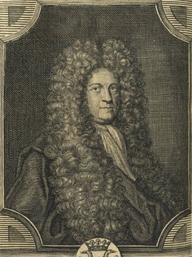 Porträt von Spanheim, Ezechiel  (Neuer Bücher-Saal der gelehrten Welt., 1711, 6. Oeffn., ungez. Bl. vor S. 425. [Zuschnitt auf Schmuckrahmen])