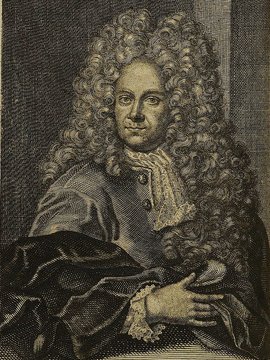 Porträt von Berger, Johann Heinrich von  (Die Gelehrte Fama, welche den gegenwärtigen Zustand der gelehrten Welt und sonderlich derer deutschen Universitäten entdecket., 1712, 16. T., ungez. Bl. am Anf. d. Stückes. [Zuschnitt auf Schmuckrahmen])