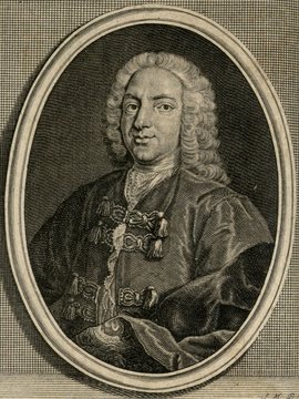 Porträt von Bernoulli, Daniel  (Zuverläßige Nachrichten von dem gegenwärtigen Zustande der Wissenschaften., 1745, 65. T., ungez. Bl. vor S. 305. [Zuschnitt auf Schmuckrahmen])